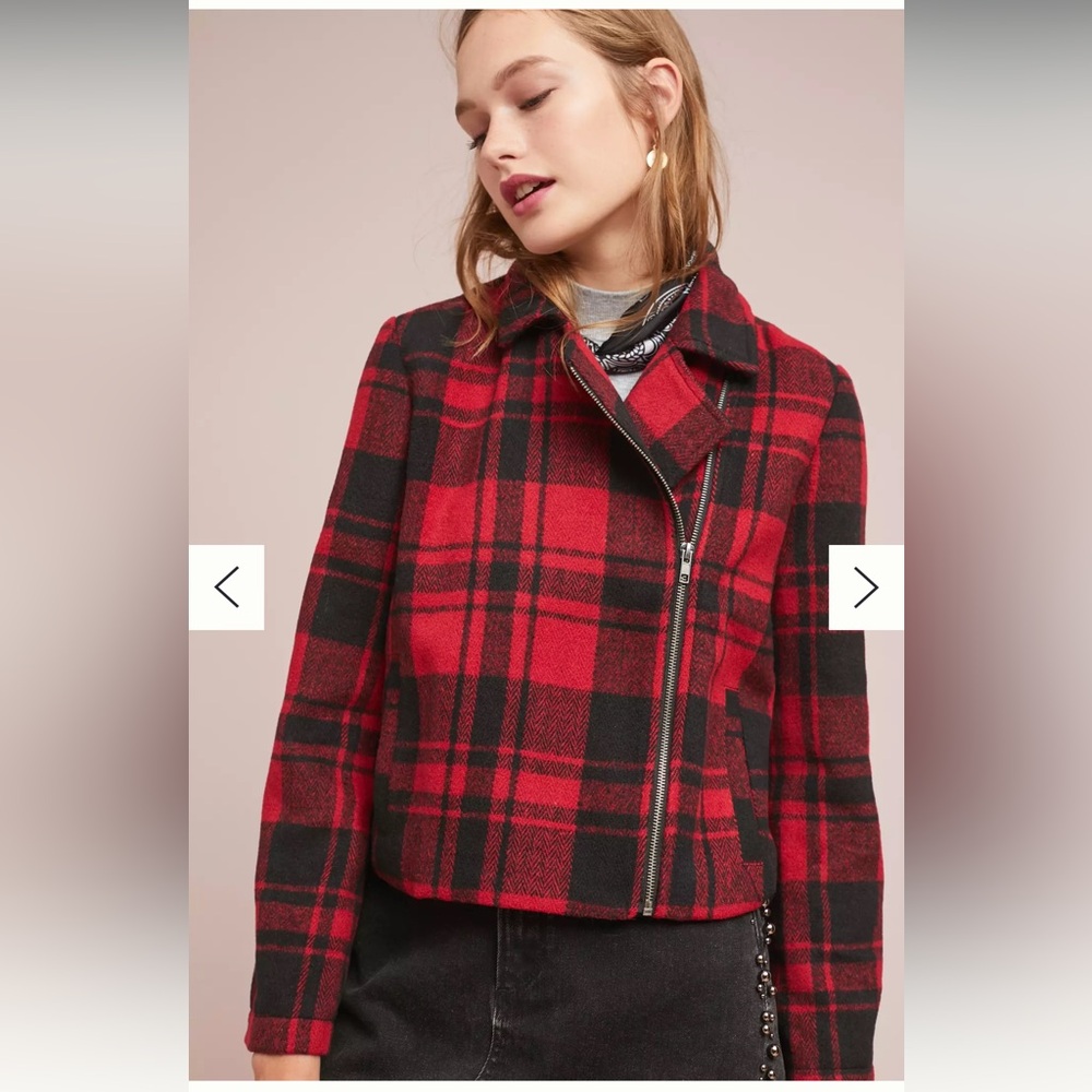 Jack BB Dakota Women’s Red Black Buffalo Plaid Cropped Jacket Size‎ Small